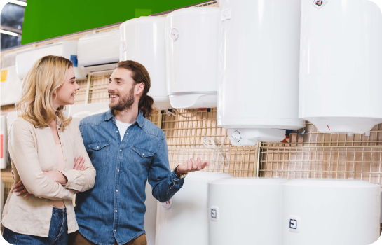 a couple is choosing an electric boilers